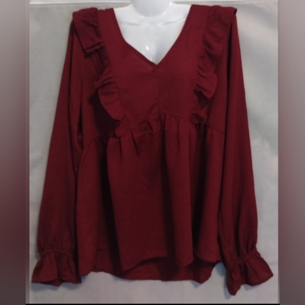 🍁🆕Andree By Unit Wine Ruffled Top - Picture 5 of 6